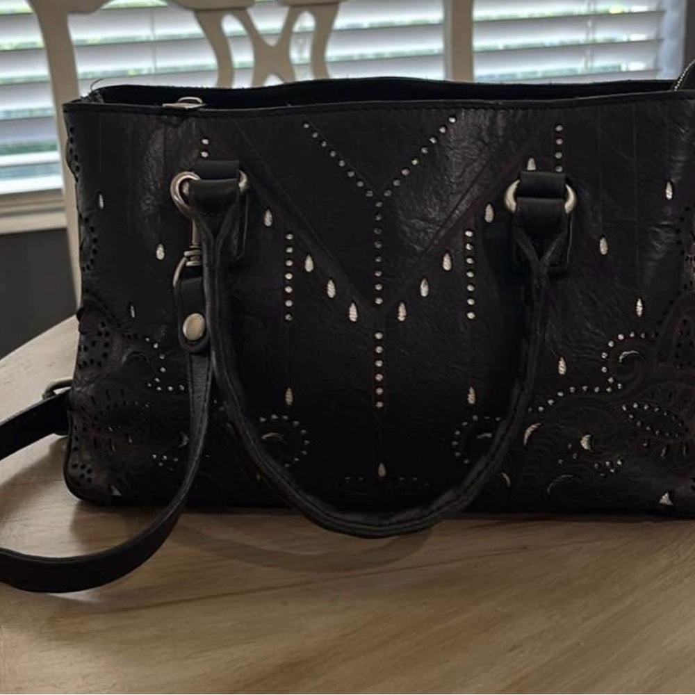 Patricia Nash Black Leather Shoulder Bag